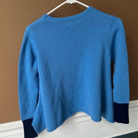 Autumn Cashmere Kids Merino Wool Blue Sweater Size 12 Loose Gauge Hanky Hem - Picture 4 of 5